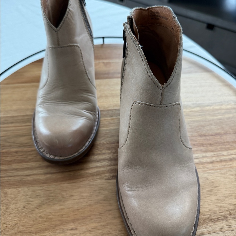 Women’s Born Leather Booties — Neutral/Tan, Zip Closure, Good Condition
